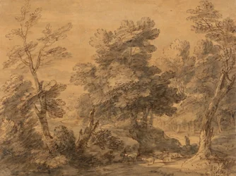 Paisagem arborizada com Pastor e Ovelha