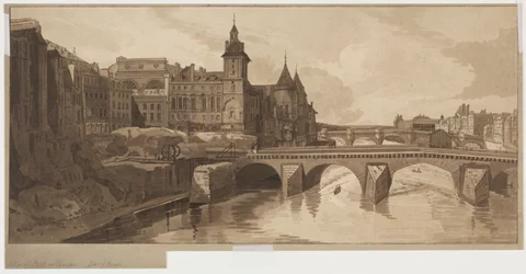 Seleção das 20 vistas mais pitorescas de Paris: Vista da Pont au Change, 1802.