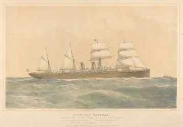 Navio a vapor Austral pertencente à Orient Steam Navigation Company Limited, c.1868-74 (litografia a cores)