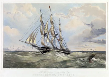 Veleiro da linha de Nova Iorque (Estados Unidos) Londres (Inglaterra), Southampton (capacidade 1600 toneladas). Litografia a cores de Thomas Goldsworth Dutton (1819-1891)