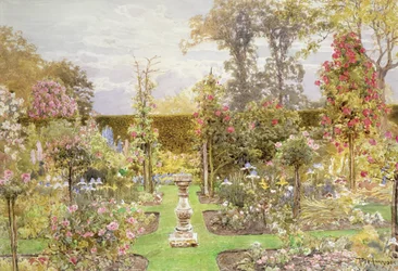 O discagem de sol no jardim de rosas