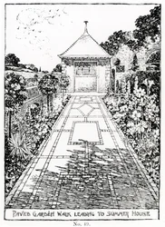 Caminhada pavimentada do jardim que leva a casa de verão, de Thomas Mawson "A arte e artesanato de fazer jardim", publicado em 1900