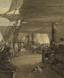 Cena a bordo do HMS "Deal Castle", durante uma viagem das Índias Ocidentais, em 1775. Aguarela
