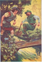Num momento de azar, escorregou sobre as tábuas de madeira (litografia a cores)