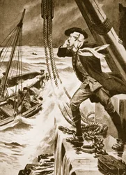 John Smeaton a trabalhar no seu farol de Eddystone (litografia)
