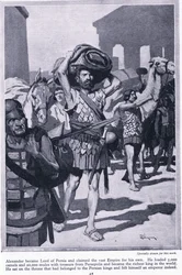 O saque de uma cidade de tesouros: Alexandre tornou-se senhor da Pérsia. Mandou carregar todos os tesouros de Persépolis para se tornar muito rico, c. 1950
