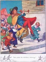 As crianças saíram a correr (litografia a cores)