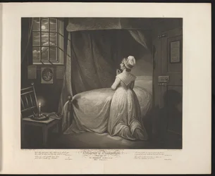 Modesta empregada a rezar no seu quarto
Placa 4. A Menina Modesta no Quarto de Cama (título sobre o objecto)
Diligência e Dissipação (título da série)
Diligência e Dissipação (título da série sobre o objecto)