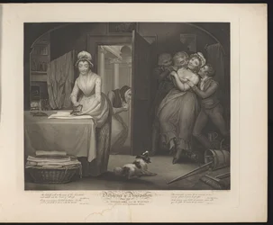 Ingetogen en losbandige dienstmeiden
Placa 1. The Modest Girl and the Wanton/ Fellow Servants in a Gentleman