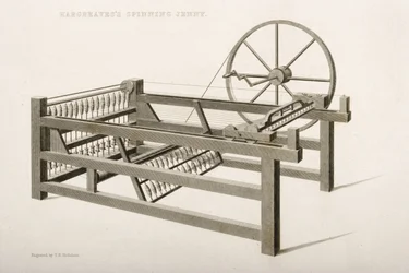 A Spinning Jenny, inventada por James Hargreaves em 1764, 1835