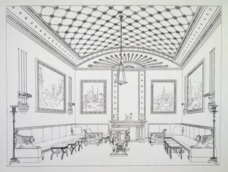 Sala de desenho, ilustração de Mobiliário Doméstico e Decoração de Interiores