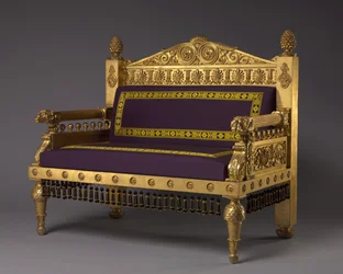 Settee, fabricante Desconhecido Maker, c.1802-1807 (madeira dourada, estofados de lã de reprodução)
