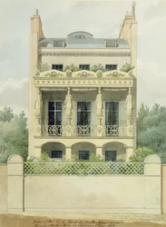 Vista da parte de trás da frente de Henry Phillip Espera a casa em direção a Hyde Park em Seymour Place, 1818 (caneta e tinta e wc sobre grafite sobre papel)