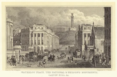 Waterloo Place, os Monumentos Nacionais e Nelson, Calton Hill, etc (gravura)