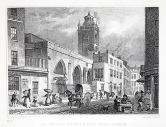 Igreja de St Giles, Cripplegate, do pub "London and its Environs in the 19th Century". Jones und Co., 1827-1829