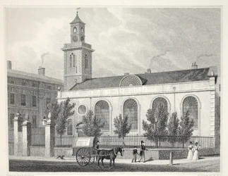 Igreja de St Mary, Aldermanbury, do pub &39;London and its Environs in the 19th century&39;. Jones und Co., 1827-1829