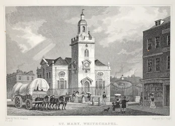 Igreja de Santa Maria, Whitechapel, de &39;Londres e é Environs no décimo nono século&39; pub. Jones und Co., 1827-1829