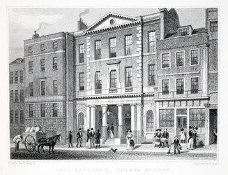 Coal Exchange, do pub "London and its Environs in the 19th Century". Jones und Co., 1827-1829