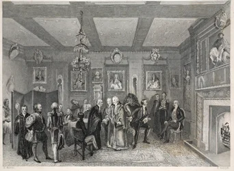 Câmara do Conselho, Vintner&39;s Hall, do pub "London Interiors with Costumes and Ceremonies". Joseph Mead, Londres, c.1843 (gravura em aço)