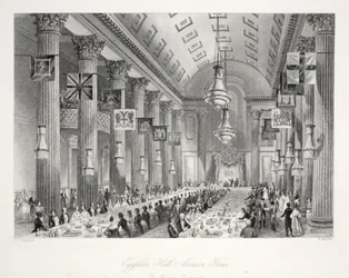 Egyptian Hall, Mansion House, do pub "London Interiors with Costumes and Ceremonies". Joseph Mead, Londres, c.1843 (gravura em aço)