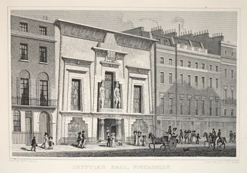 Salão egípcio, Piccadilly, do pub "London and its Environs in the 19th Century". Jones und Co., 1827-1829