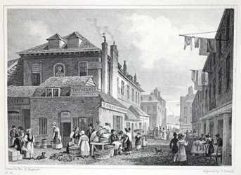 Hungerford Market, Strand, do pub &39;London and its Environs in the 19th century&39;. Jones und Co., 1827-1829
