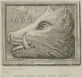 Sinal do Inn da Taverna Head dos Javalis em Eastcheap, c.1850