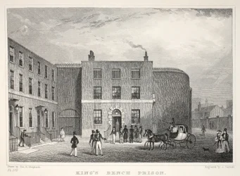 Prisão do Banco do Rei, Campos de São Jorge, do pub "Londres e seus arredores no século XIX". Jones und Co., 1827-1829