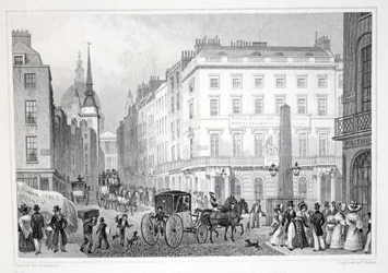 Ludgate Hill, da Fleet Street, do pub "London and its Environs in the 19th Century". Jones und Co., 1827-1829