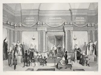 Exposição Madame Tussaud de Wax-Work, do pub "London Interiors with Costumes and Ceremonies". Joseph Mead, Londres, c.1843 (gravura em aço)