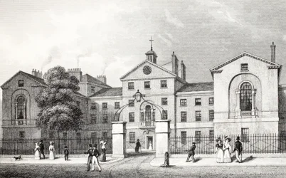 Middlesex Hospital, do pub "London and its Environs in the 19th Century". Jones und Co., 1827-1829