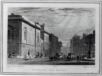 Prisão de Newgate e Old Bailey, gravada por Robert Acon, 1831