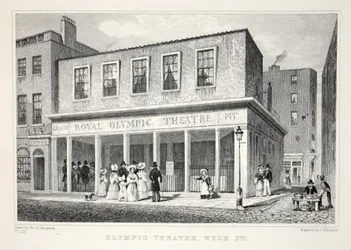 O Olympic Theatre, Wyck Street, do pub "London and its Environs in the 19th Century". Jones und Co., 1827-1829