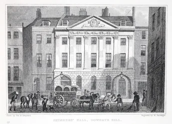 Salão de Skinner, Dowgate Hill, do pub "London and its Environs in the 19th Century". Jones und Co., 1827-1829