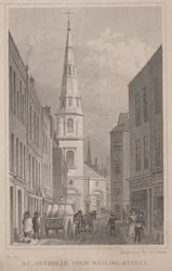 St. Antholin, da Watling Street, gravado por A. Cruse, c.1830 (gravura)