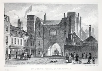 Portão de St Johns, Clerkenwell, do pub "London and its Environs in the 19th Century". Jones und Co., 1827-1829