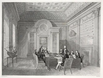 A sala de diretoria do Almirantado, do pub "London Interiors with their Costumes and Ceremonies". Joseph Mead, Londres, c.1843 (gravura em aço)