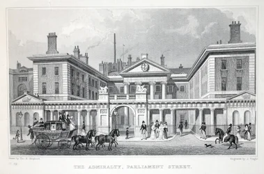 O Almirantado, Parliament Street, do pub "London and its Environs in the 19th Century". Jones und Co., 1827-1829