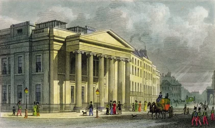 O novo Colégio de Médicos, Pall Mall, East, gravado por Thomas Barber (1768-1843) (gravura a cores)