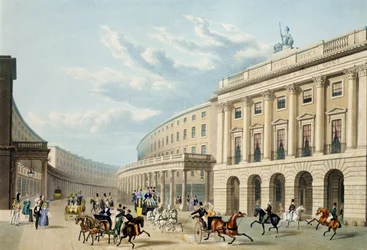 The Quadrant, Regent Street, de Piccadilly Circus, publicado por Ackermann, c.1835-50 (colorido aquatint) (ver também 105298)