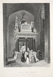 Túmulo da rainha Isabel I, de «London Interiors with their Costumes and Ceremonies», publicado por Joseph Mead, Londres, c. 1843