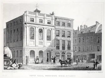 Prefeitura, Borough High Street, do pub "Londres e seus arredores no século XIX". Jones und Co., 1827-1829