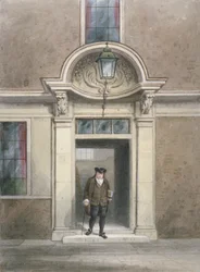 Vista da porta e escadaria do Dr. Johnson, Inner Temple Lane, City of London, 1855.     