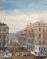 Vista da King Street, olhando para norte de Cheapside até Guildhall, City of London, 1840