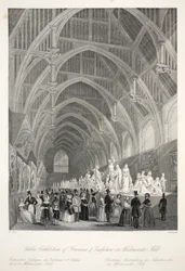 Westminster Hall, do pub "London Interiors with Costumes and Ceremonies". Joseph Mead, Londres, c.1843 (gravura em aço)