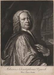 Johannes Christophorus Pepusch, gravado por Alexander van Haecken (1701-58), c.1735 (mezzotint)