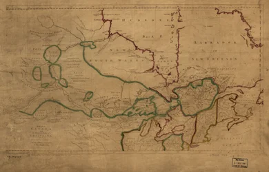 Um mapa do Canadá e da parte norte do Louisiana com os países adjacentes. LOC 73695757