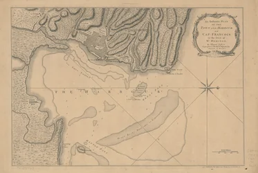 Uma planta autêntica da cidade e do porto de Cap-François, na ilha de São Domingos. LOC 73695949