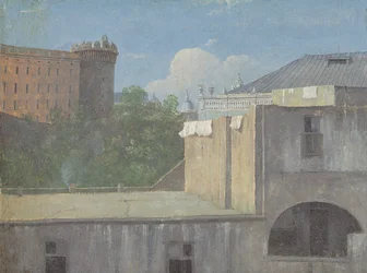 Edifícios em Nápoles com o lado nordeste do Castel Nuovo