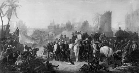 O Relevo de Lucknow e o Encontro Triunfante de Havelock, Outram e Sir Colin Campbell, de "... Desenhos ... feitos no local ... pelo Sr. Egron Lundgren", publicado em Londres 1860